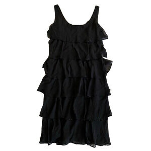 Vintage Petra Dress Womens Size 10 Black Ruffles wSequins Cocktail Party Dress